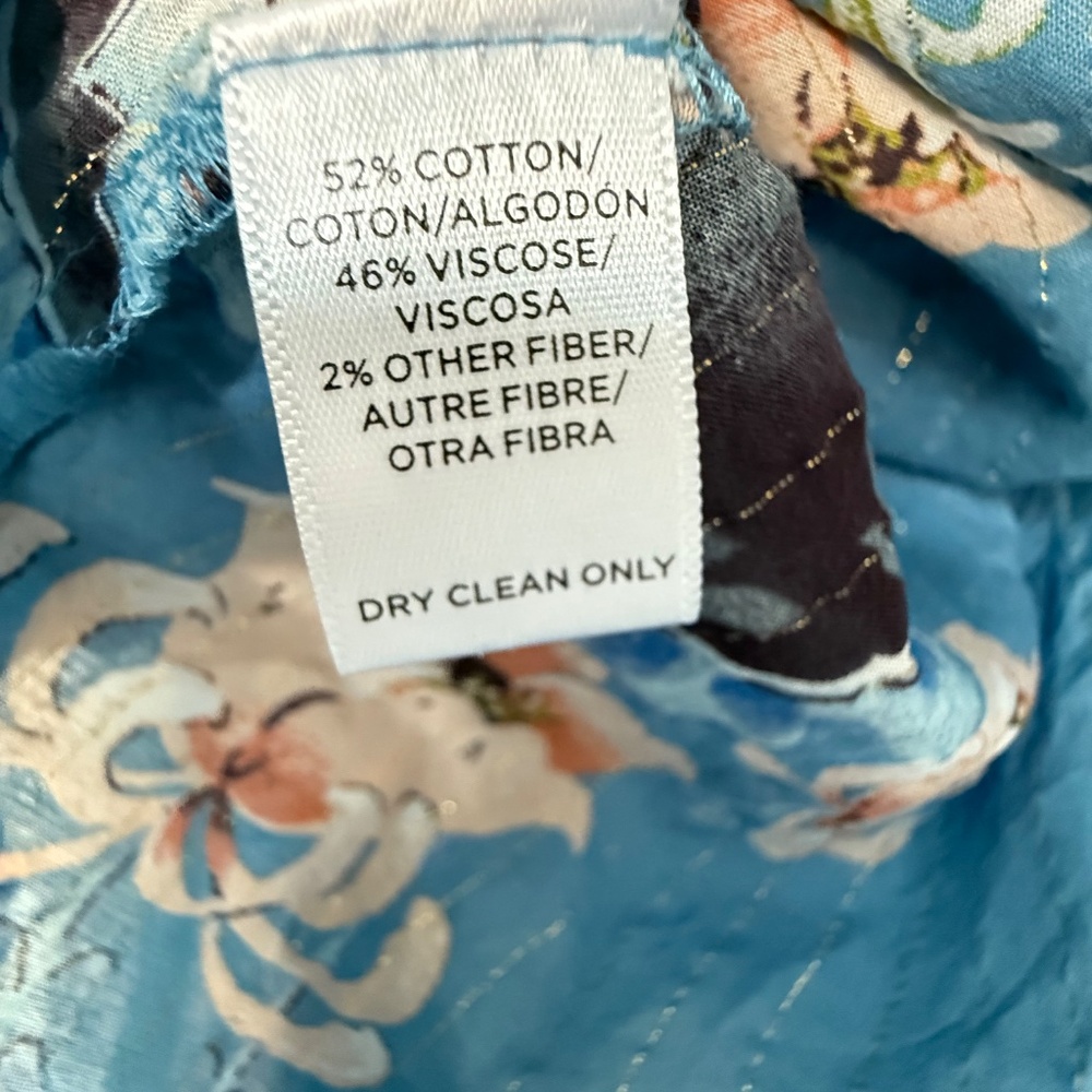 Loft Blue Floral Blouse Lightweight Sheer Boho Tie Sleeve Size L - Picture 8 of 9